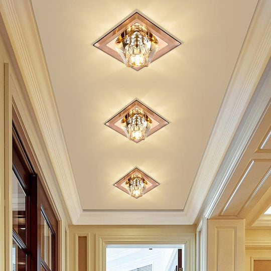 Modern Gemstone Ceiling Light with Crystal Accents and LED Lighting for Corridors