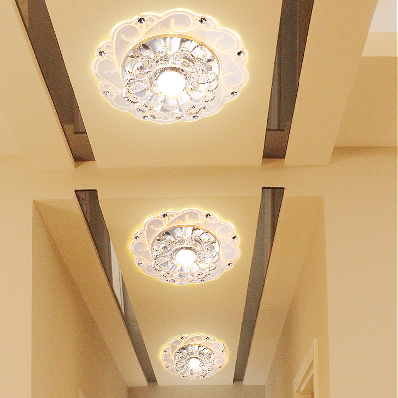 Minimalist Crystal Entryway Led Flush Mount Blossom Lighting In Clear / Warm