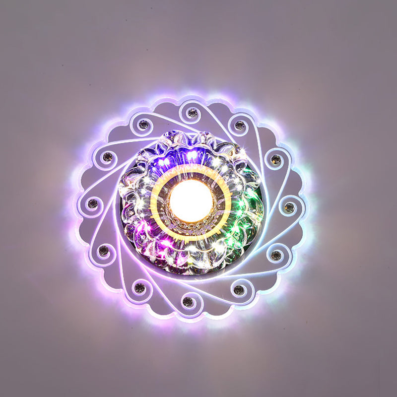 Contemporary LED Flower Flush Crystal Ceiling Light for Elegant Passages