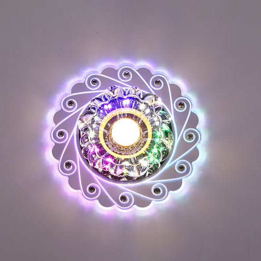 Contemporary LED Flower Flush Crystal Ceiling Light for Elegant Passages
