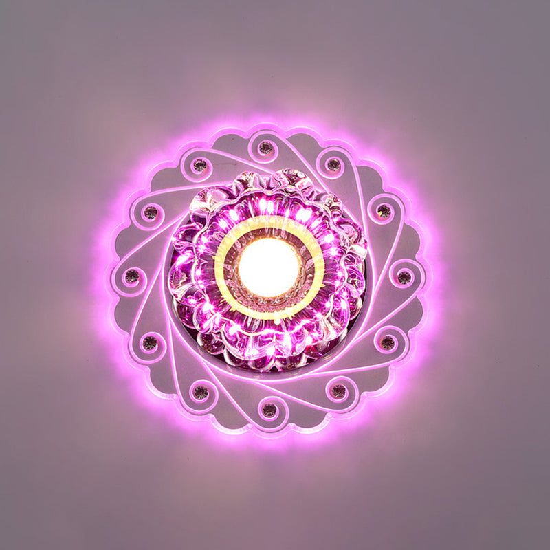 Contemporary LED Flower Flush Crystal Ceiling Light for Elegant Passages