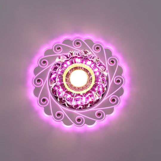 Contemporary LED Flower Flush Crystal Ceiling Light for Elegant Passages