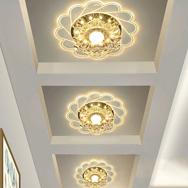 Modern Crystal LED Flush Ceiling Light for Hallway - Clear Floral Flush Mount Fixture
