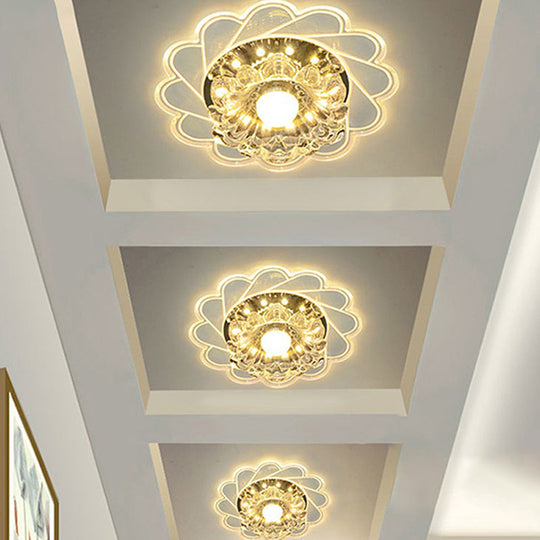 Modern Crystal LED Flush Ceiling Light for Hallway - Clear Floral Flush Mount Fixture