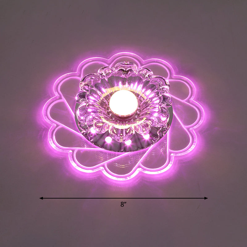 Modern Crystal LED Flush Ceiling Light for Hallway - Clear Floral Flush Mount Fixture