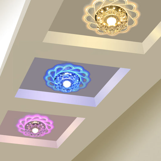 Modern Crystal LED Flush Ceiling Light for Hallway - Clear Floral Flush Mount Fixture