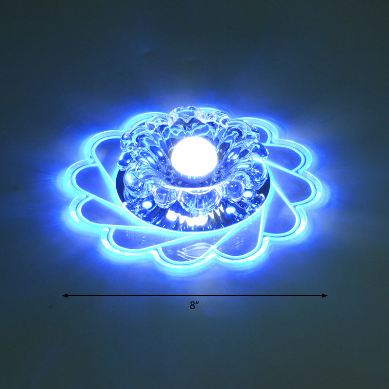 Modern Crystal LED Flush Ceiling Light for Hallway - Clear Floral Flush Mount Fixture