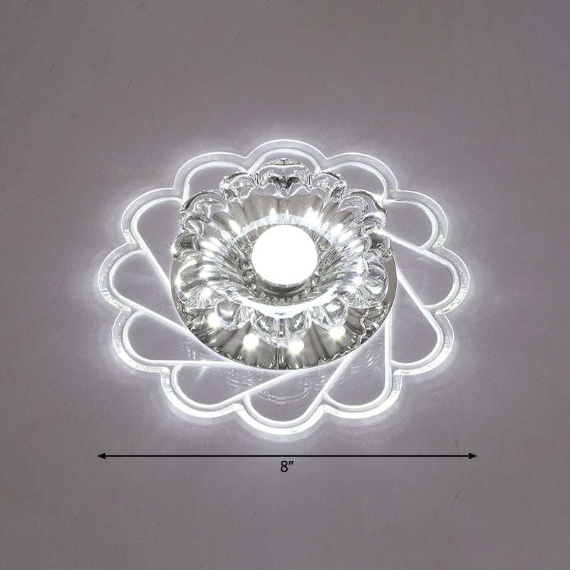 Modern Crystal LED Flush Ceiling Light for Hallway - Clear Floral Flush Mount Fixture
