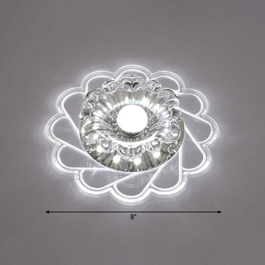 Modern Crystal LED Flush Ceiling Light for Hallway - Clear Floral Flush Mount Fixture