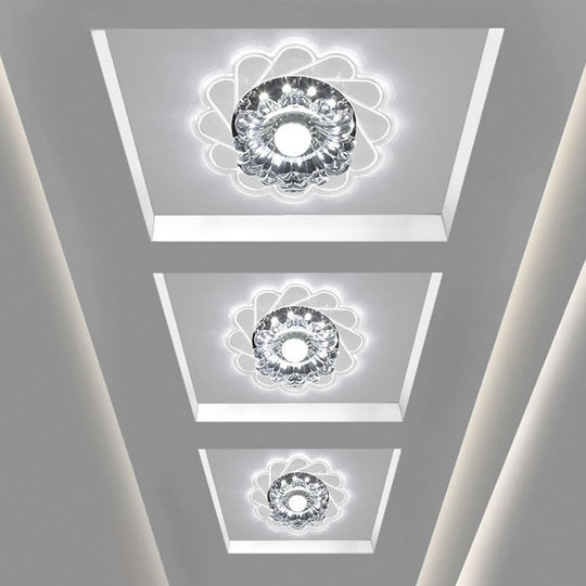Modern Crystal LED Flush Ceiling Light for Hallway - Clear Floral Flush Mount Fixture