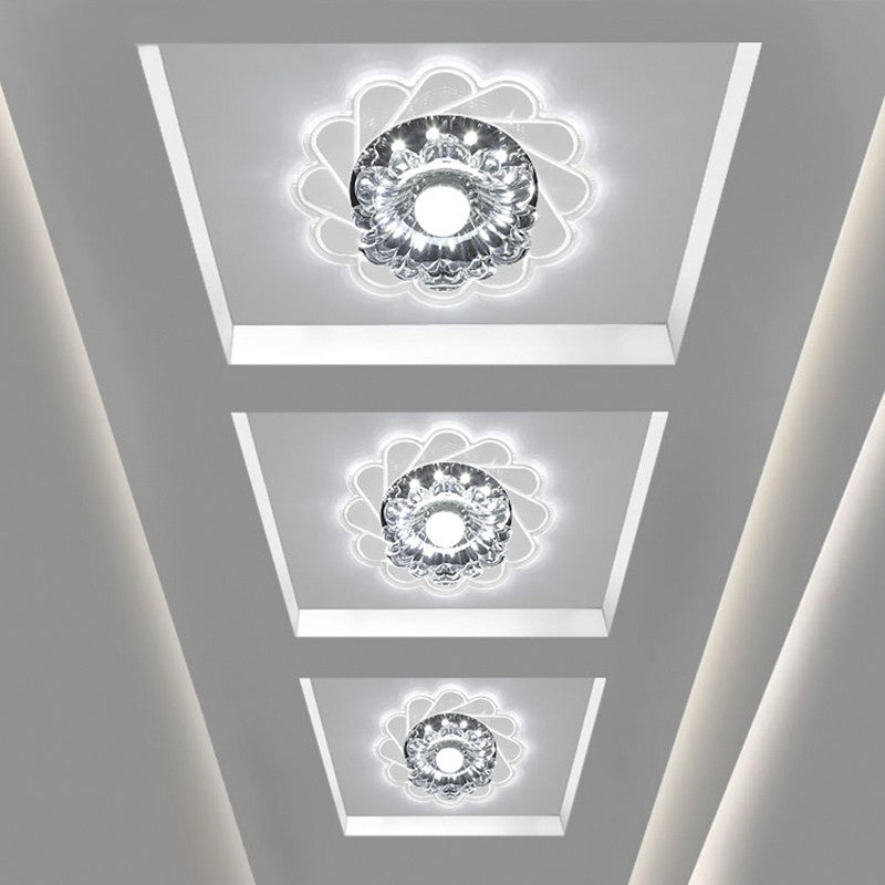 Modern Crystal Led Flush Ceiling Light For Hallway - Clear Floral Mount Fixture