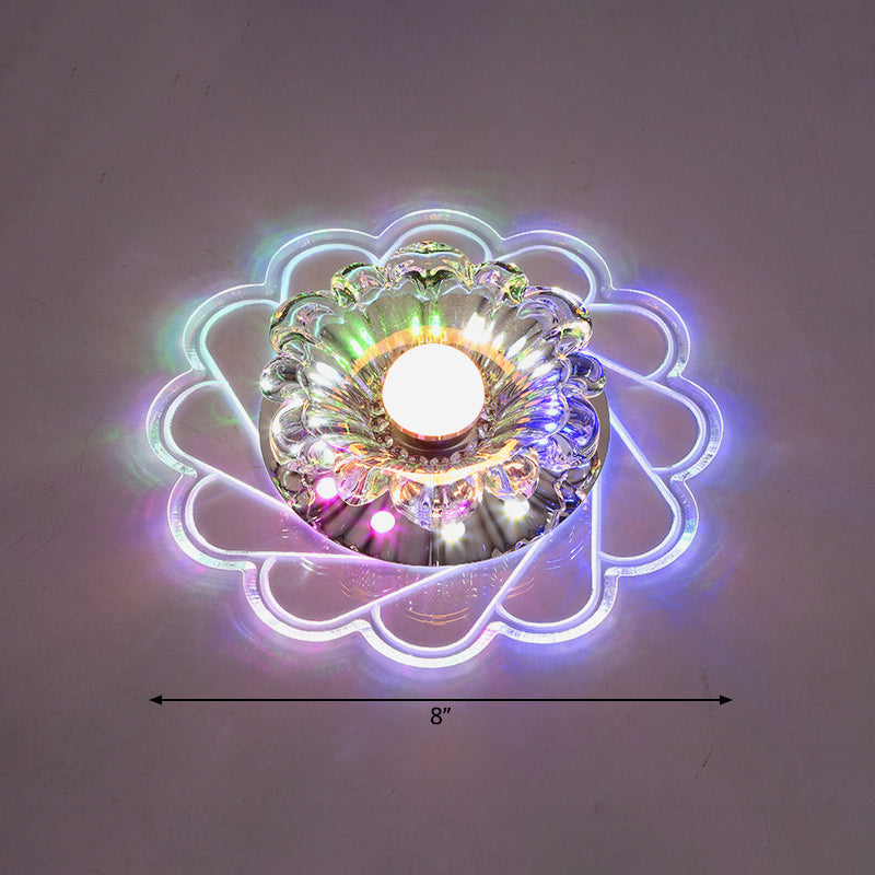 Modern Crystal LED Flush Ceiling Light for Hallway - Clear Floral Flush Mount Fixture