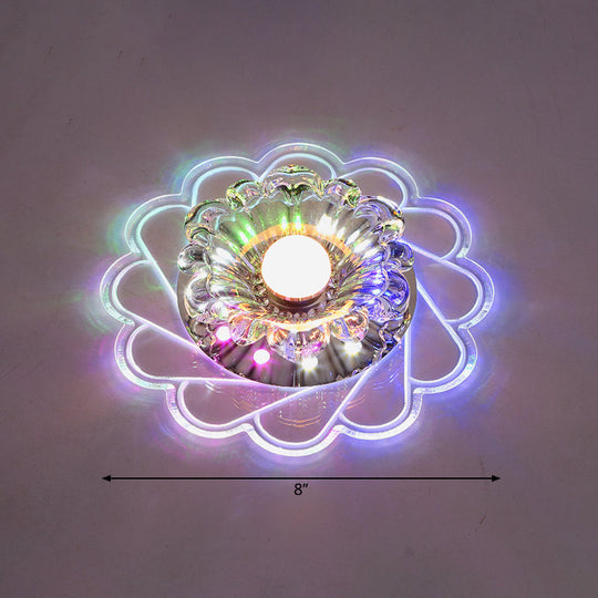 Modern Crystal LED Flush Ceiling Light for Hallway - Clear Floral Flush Mount Fixture