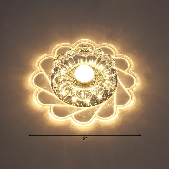 Modern Crystal LED Flush Ceiling Light for Hallway - Clear Floral Flush Mount Fixture