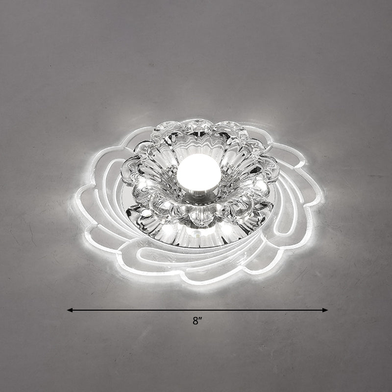 Floral Shade Crystal LED Flush Mount Lighting for Entryway - Minimalist Design