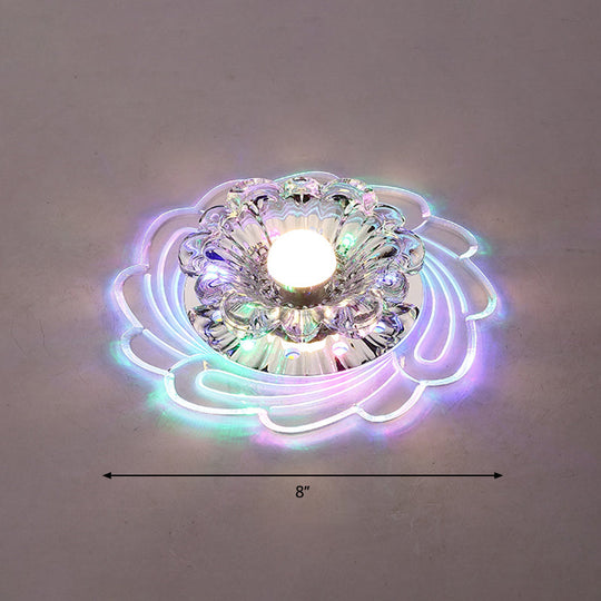 Floral Shade Crystal LED Flush Mount Lighting for Entryway - Minimalist Design