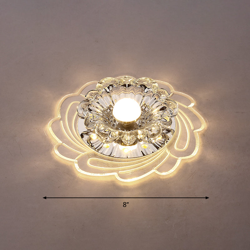 Floral Shade Crystal LED Flush Mount Lighting for Entryway - Minimalist Design