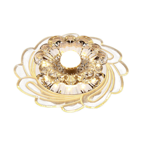 Floral Shade Crystal Led Flush Mount Lighting For Entryway - Minimalist Design