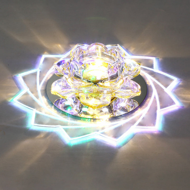 Clear Crystal LED Flush Mount Ceiling Light - Modern Hallway Lighting