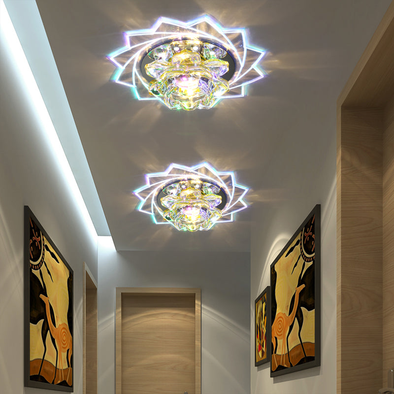 Clear Crystal LED Flush Mount Ceiling Light - Modern Hallway Lighting