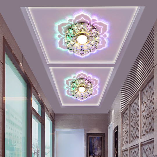 Modern Clear LED Flush Ceiling Light for Foyer - Blossom Shade Crystal Flush Light