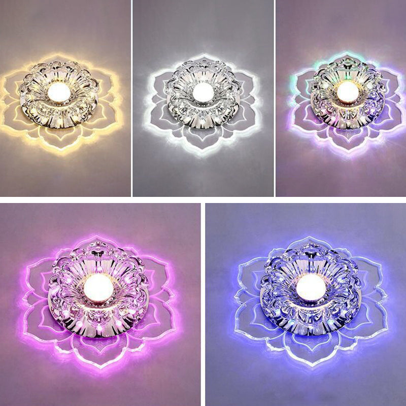 Modern Clear LED Flush Ceiling Light for Foyer - Blossom Shade Crystal Flush Light