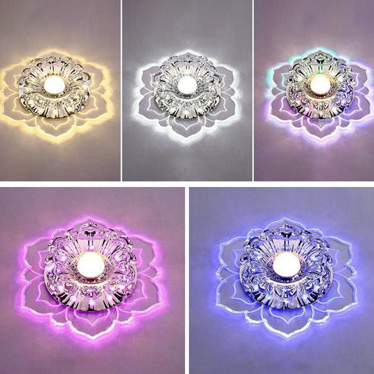 Modern Clear LED Flush Ceiling Light for Foyer - Blossom Shade Crystal Flush Light