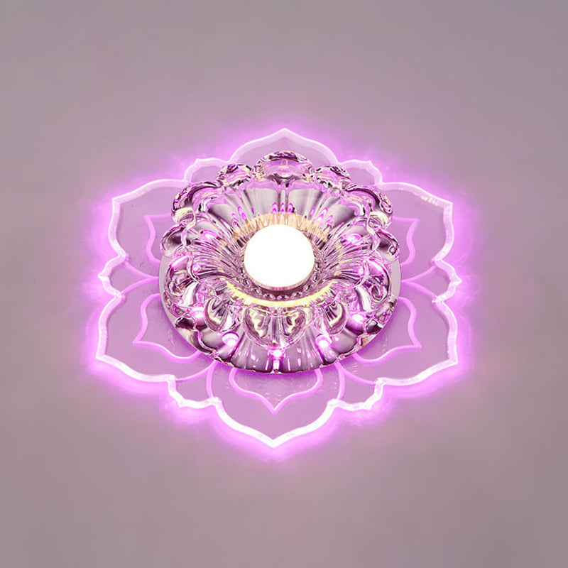 Modern Clear Led Flush Ceiling Light For Foyer - Blossom Shade Crystal / Purple