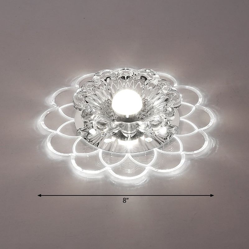 Modern Floral Flush Ceiling Light - Crystal LED Flush Mount for Clear Entryway Lighting