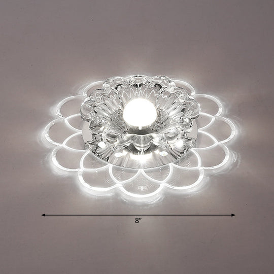 Modern Floral Flush Ceiling Light - Crystal LED Flush Mount for Clear Entryway Lighting