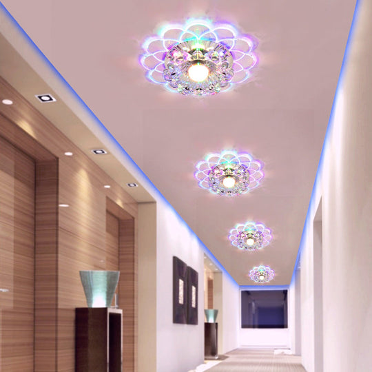 Modern Floral Flush Ceiling Light - Crystal LED Flush Mount for Clear Entryway Lighting
