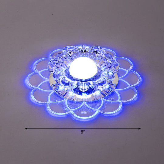 Modern Floral Flush Ceiling Light - Crystal LED Flush Mount for Clear Entryway Lighting