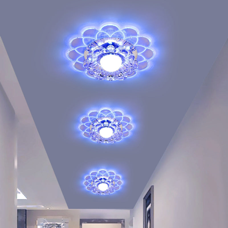 Modern Floral Flush Ceiling Light - Crystal LED Flush Mount for Clear Entryway Lighting
