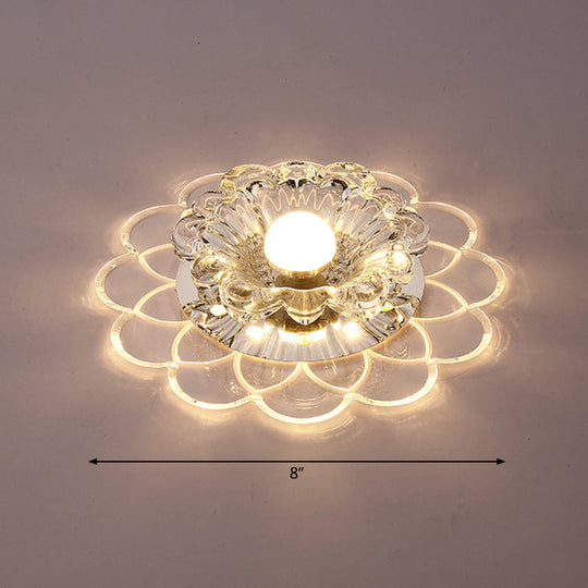 Modern Floral Flush Ceiling Light - Crystal LED Flush Mount for Clear Entryway Lighting