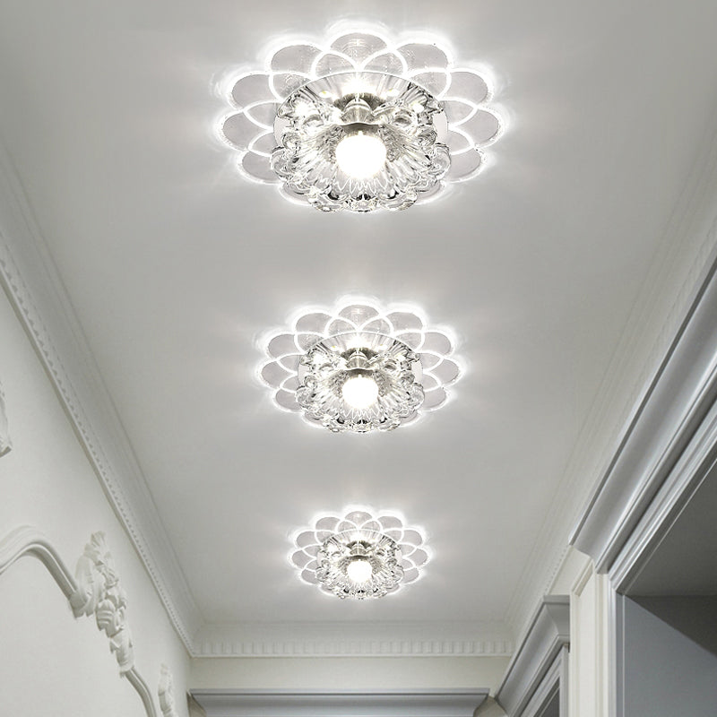 Modern Floral Flush Ceiling Light - Crystal LED Flush Mount for Clear Entryway Lighting