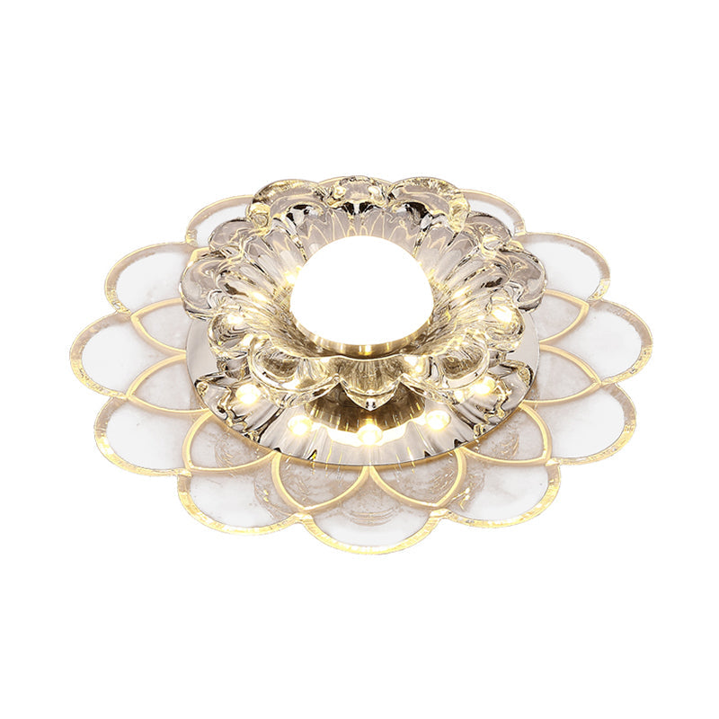 Modern Floral Flush Ceiling Light - Crystal LED Flush Mount for Clear Entryway Lighting