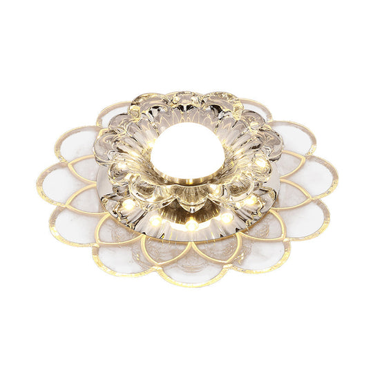 Modern Floral Flush Ceiling Light - Crystal LED Flush Mount for Clear Entryway Lighting