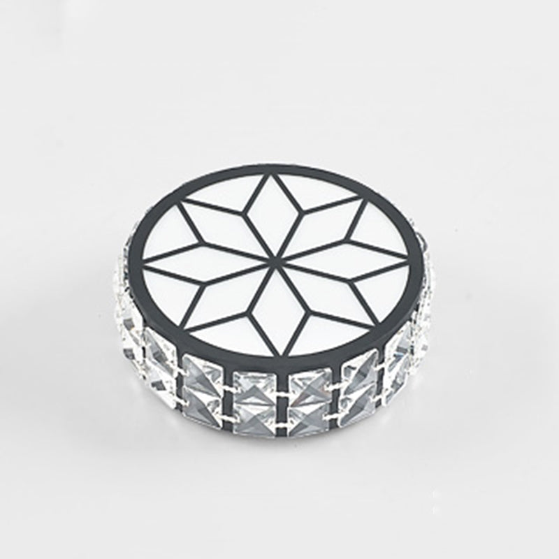 Minimalist Black LED Crystal Drum Flush Mount Lighting with White Light