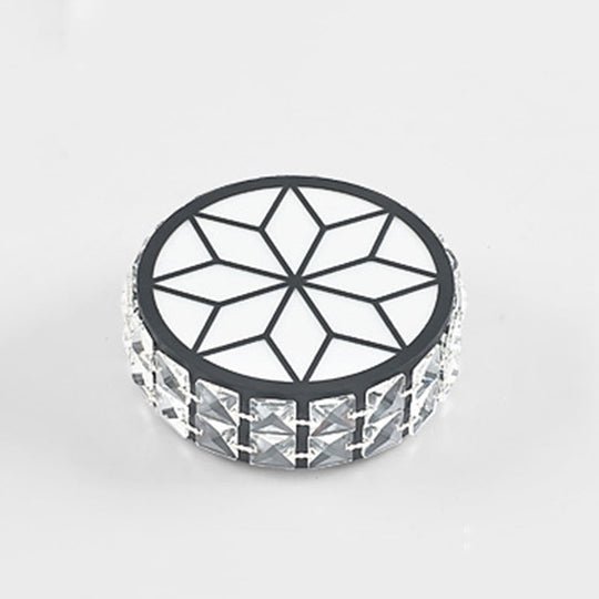Minimalist Black LED Crystal Drum Flush Mount Lighting with White Light