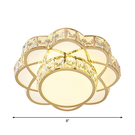 Crystal-Encrusted Gold Flush Mount Ceiling Light With Contemporary Floral Design And Led Technology