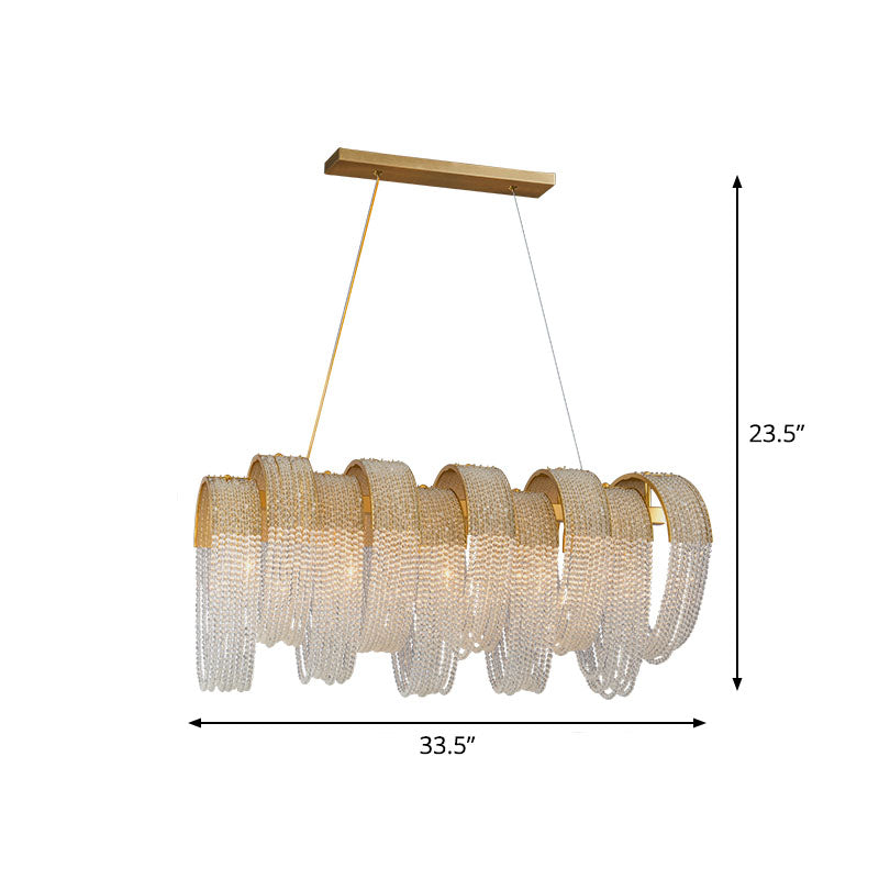 Suspension en cristal à franges dorées – Luminaire de salle à manger contemporain