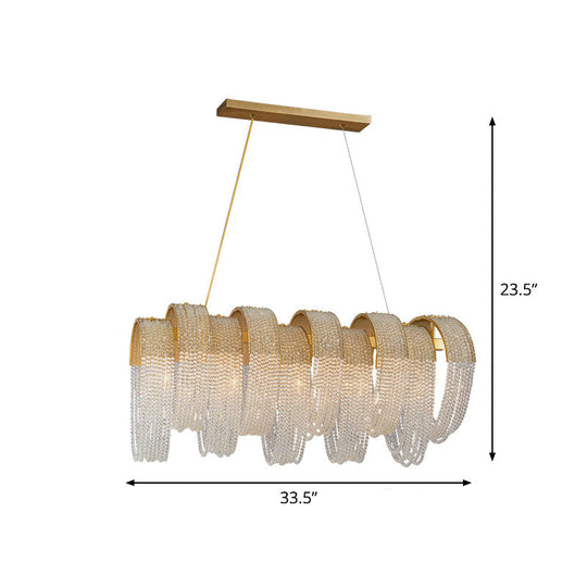 Suspension en cristal à franges dorées – Luminaire de salle à manger contemporain