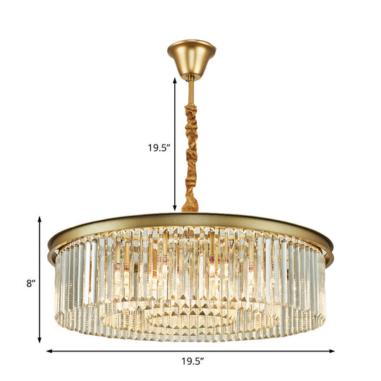 Contemporary Brass Chandelier - 6/12 Lights, 19.5"/25.5" Dia, Flush Mount with Crystal Shade for Dining Room
