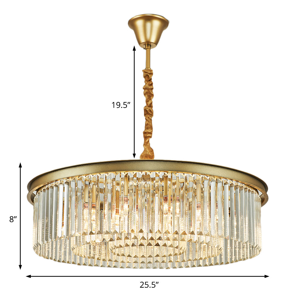Contemporary Brass Chandelier - 6/12 Lights, 19.5"/25.5" Dia, Flush Mount with Crystal Shade for Dining Room