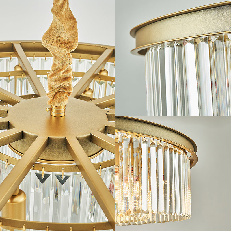 Contemporary Brass Chandelier - 6/12 Lights, 19.5"/25.5" Dia, Flush Mount with Crystal Shade for Dining Room