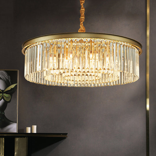 Contemporary Brass Chandelier - 6/12 Lights, 19.5"/25.5" Dia, Flush Mount with Crystal Shade for Dining Room