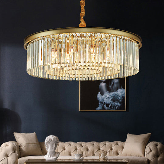 Contemporary Brass Chandelier - 6/12 Lights, 19.5"/25.5" Dia, Flush Mount with Crystal Shade for Dining Room