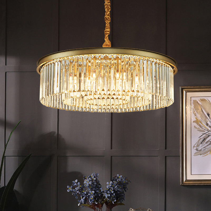 Contemporary Brass Chandelier - 6/12 Lights, 19.5"/25.5" Dia, Flush Mount with Crystal Shade for Dining Room