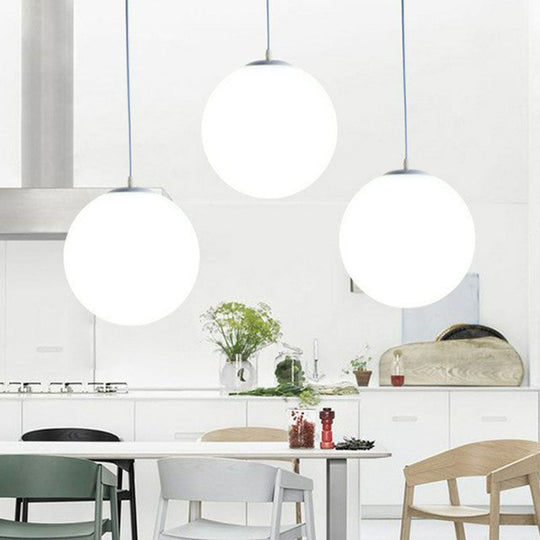 Modern Opaque Glass Hanging Pendant Lamp For Dining Room - White Sphere Design