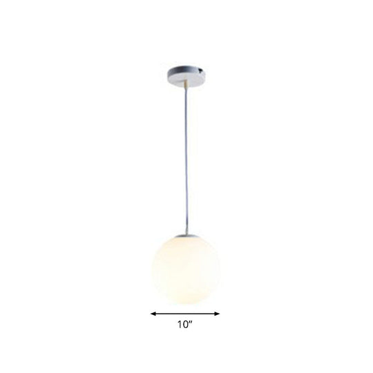 Modern Opaque Glass Hanging Pendant Lamp For Dining Room - White Sphere Design / 10